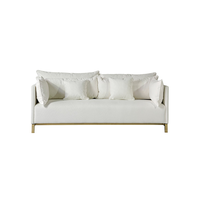 SOFA VASSAR DE 3 ASIENTOS EN TELA BLANCA Y PATAS EN ACABADO DORADO
