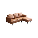 SOFA SECCIONAL ESTACIONARIO CON FRENTE DE PIEL MARRON Y PATAS NEGRAS