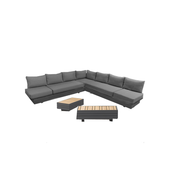 SOFA SECCIONAL DE EXTERIOR LARGO GRIS OSCURO - 5PCS