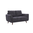 SOFA ESTACIONARIO DE DOS ASIENTOS EN TELA GRIS AZULADO Y PATAS MARRONES