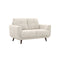 SOFA ESTACIONARIO DE TRES ASIENTOS EN TELA BEIGE  Y PATAS MARRONES
