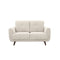 SOFA ESTACIONARIO DE TRES ASIENTOS EN TELA BEIGE  Y PATAS MARRONES