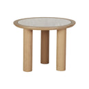 MESA DE CENTRO TOPE ESTILO CERAMICA Y BASE ACABADO DE MADERA NATURAL