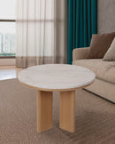 MESA DE CENTRO TOPE ESTILO CERAMICA Y BASE ACABADO DE MADERA NATURAL