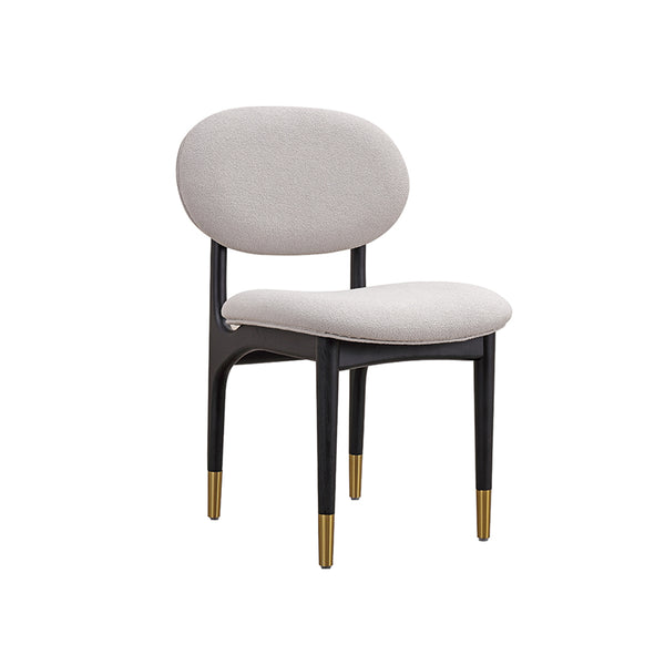 SILLA DE COMEDOR EN TELA BEIGE CON PATAS NEGRAS CON CASQUILLOS DORADOS
