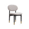 SILLA DE COMEDOR EN TELA BEIGE CON PATAS NEGRAS CON CASQUILLOS DORADOS