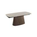 MESA DE COMEDOR EXTENSIBLE EN METAL CON TOPE ESTILO PIEDRA Y BASE ACABADO DE MADERA