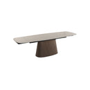 MESA DE COMEDOR EXTENSIBLE EN METAL CON TOPE ESTILO PIEDRA Y BASE ACABADO DE MADERA