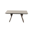 MESA DE COMEDOR EXTENSIBLE EN METAL CON TOPE ESTILO PIEDRA Y BASE ACABADO DE MADERA