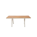 MESA DE COMEDOR DE EXTERIOR TOPE ACABADO DE MADERA Y PATAS BLANCAS