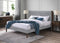 CAMA KING TEXAS EN TELA GRIS Y PATAS MARRONES