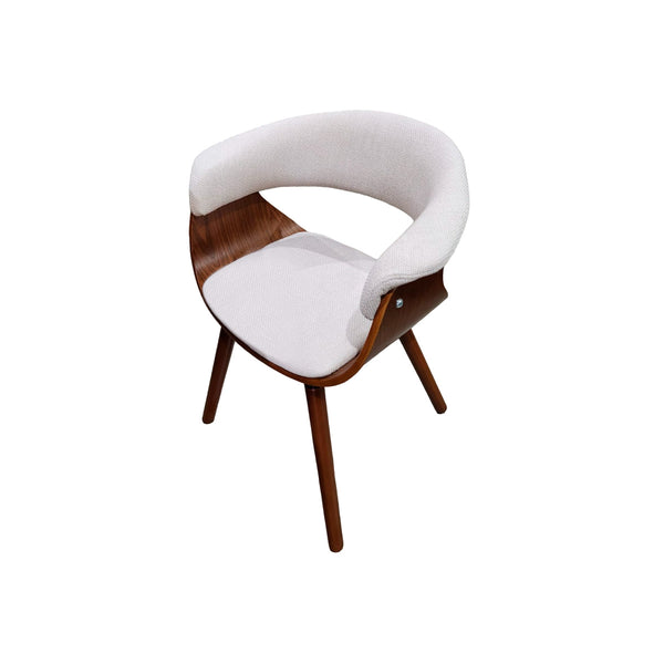 SILLA DE COMEDOR EN TELA BEIGE Y PATAS ACABADO DE MADERA