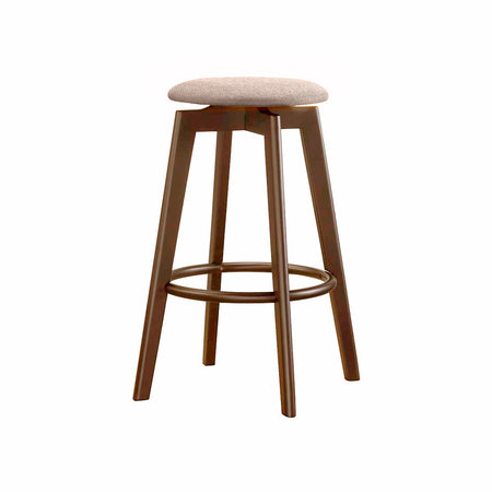 TABURETE EN TELA MARRON CLARO Y ACABADO DE MADERA
