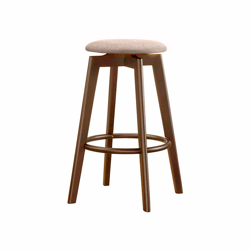 TABURETE EN TELA MARRON CLARO Y ACABADO DE MADERA