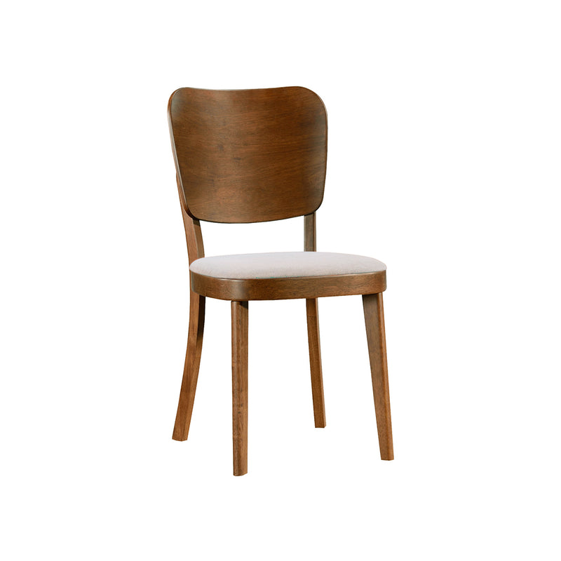 SILLA DE COMEDOR EN TELA BEIGE Y ACABADO DE MADERA