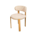 SILLA DE COMEDOR EN TELA BEIGE Y PATAS EN METAL ESTILO MADERA