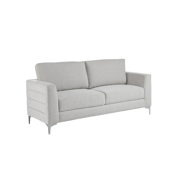 SOFA  ESTACIONARIO DE DOS ASIENTOS EN TELA BEIGE Y PATAS PLATEADAS