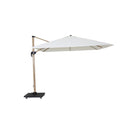 SOMBRILLA ROMANA COLGANTE DE 3X3M, COLOR BEIGE, CON MARCO DE MADERA Y BASE