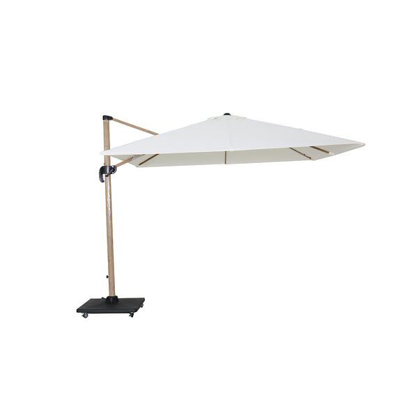 SOMBRILLA ROMANA COLGANTE DE 3X3M, COLOR BEIGE, CON MARCO DE MADERA Y BASE