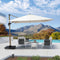 SOMBRILLA ROMANA COLGANTE DE 3X3M, COLOR BEIGE, CON MARCO DE MADERA Y BASE