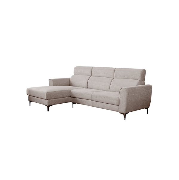 SOFA SECCIONAL ESTACIONARIO IZQUIERDO EN TELA BEIGE CHOCOLATE Y PATAS PLATEADAS