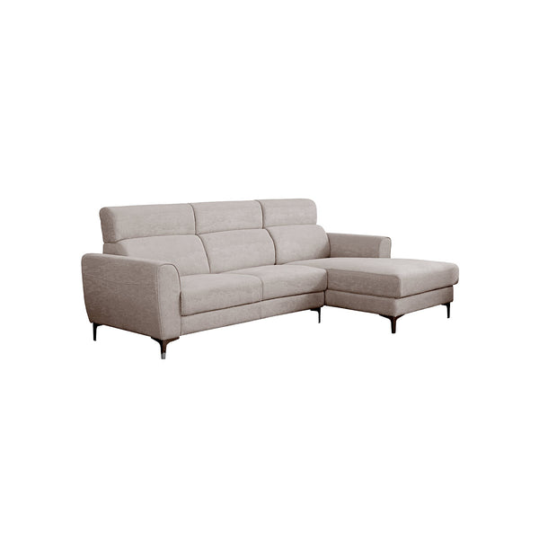 SOFA SECCIONAL ESTACIONARIO DERECHO  EN TELA BEIGE CHOCOLATE Y PATAS PLATEADAS