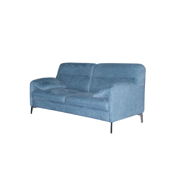 SOFA ESTACIONARIO DE 2 ASIENTOS EN TELA AZUL Y PATAS NEGRAS