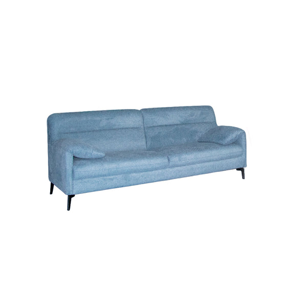 SOFA ESTACIONARIO DE 3 ASIENTOS EN TELA AZUL Y PATAS NEGRAS