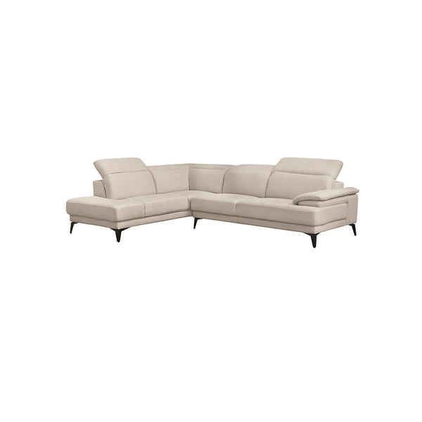 SOFA SECCIONAL ESTACIONARIO IZQUIERDO EN TELA BEIGE CHOCOLATE  Y PATAS NEGRAS