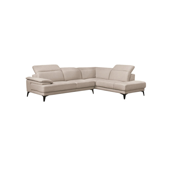SOFA SECCIONAL ESTACIONARIO DERECHO EN TELA BEIGE CHOCOLATE  Y PATAS NEGRAS