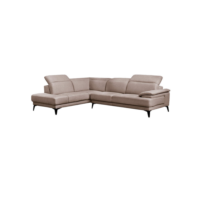 SOFA SECCIONAL ESTACIONARIO IZQUIERDO EN TELA BEIGE CHOCOLATE Y Y PATAS NEGRAS