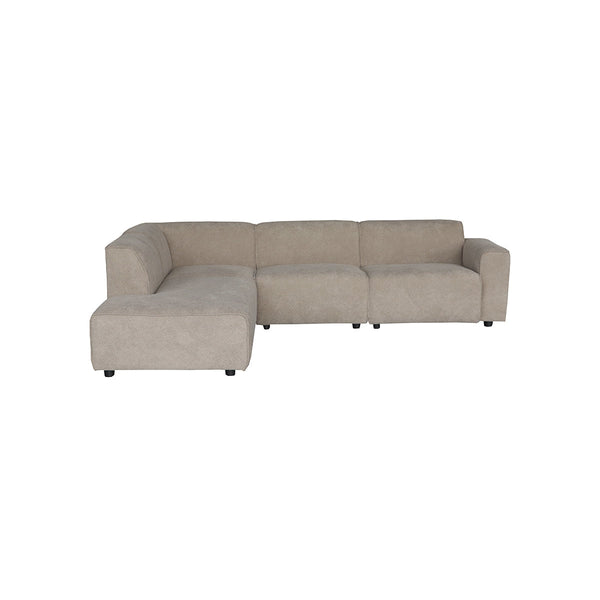 SOFA SECCIONAL ESTACIONARIO EN TELA KAKI Y PATAS NEGRAS