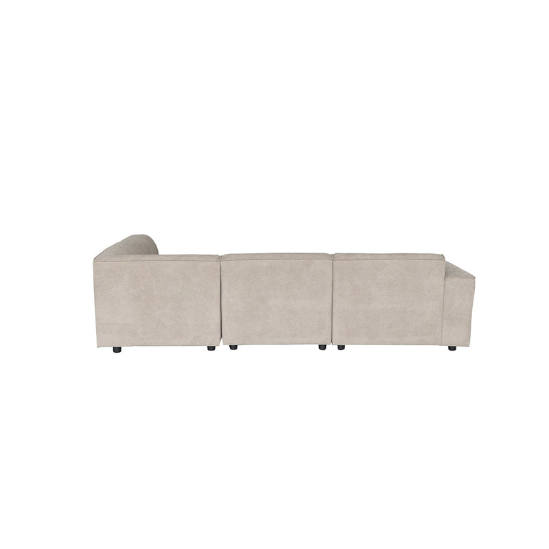 SOFA SECCIONAL ESTACIONARIO EN TELA KAKI Y PATAS NEGRAS