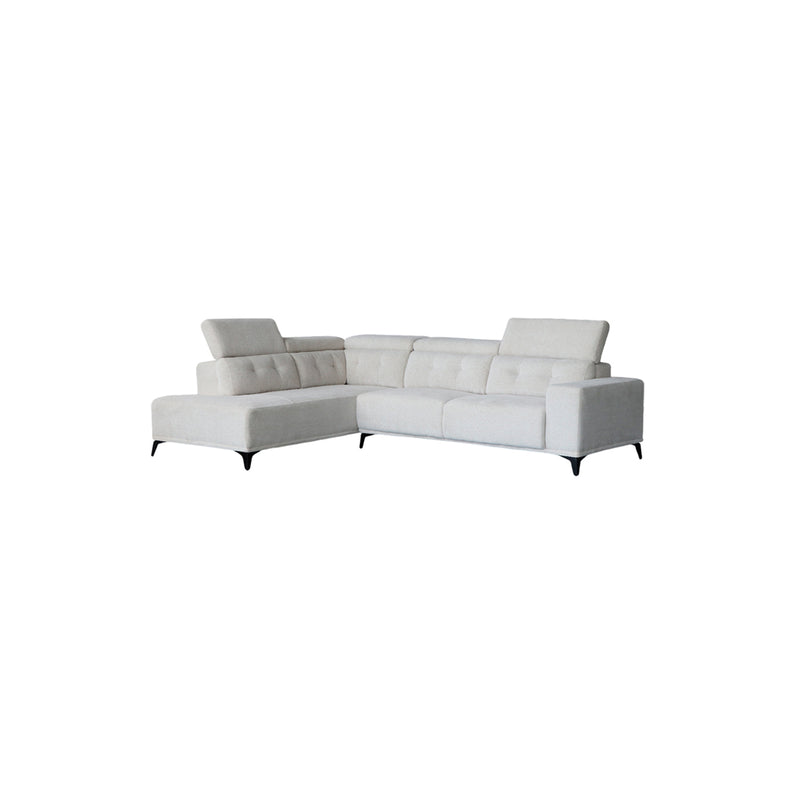 SOFA SECCIONAL ESTACIONARIO TELA TEXTURIZADA BLANCA BEIGE Y PATAS NEGRAS