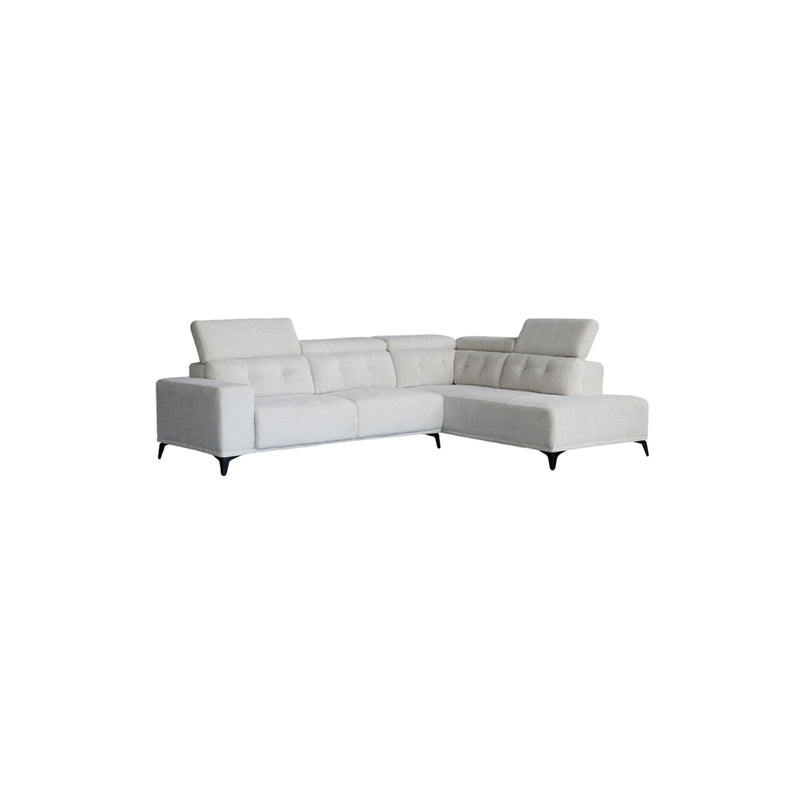 SOFA SECCIONAL ESTACIONARIO TELA TEXTURIZADA BLANCA Y PATAS NEGRAS