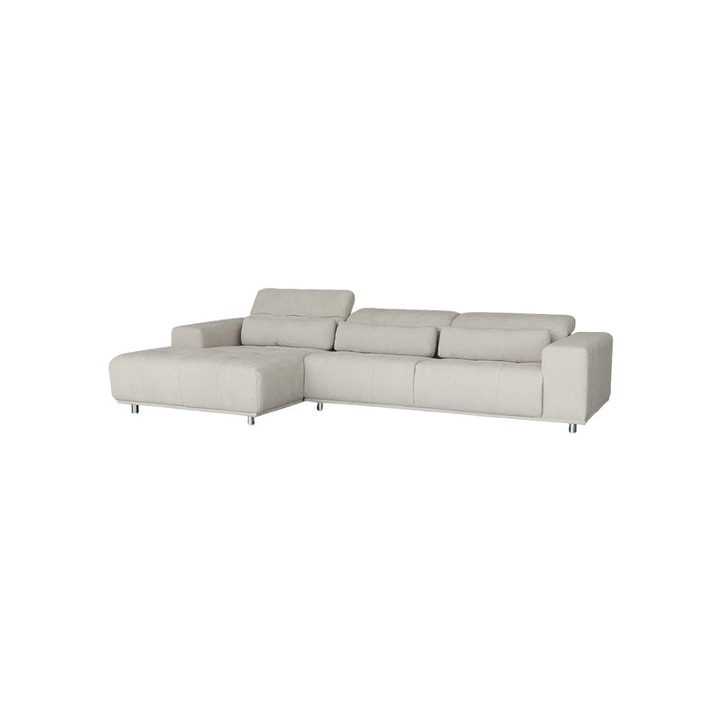 SOFA SECCIONAL ESTACIONARIO TELA BEIGE Y PATAS PLATEADAS