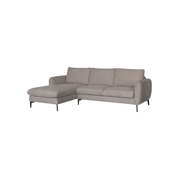SOFA SECCIONAL ESTACIONARIO EN TELA MARRON CLARO Y PATAS NEGRAS