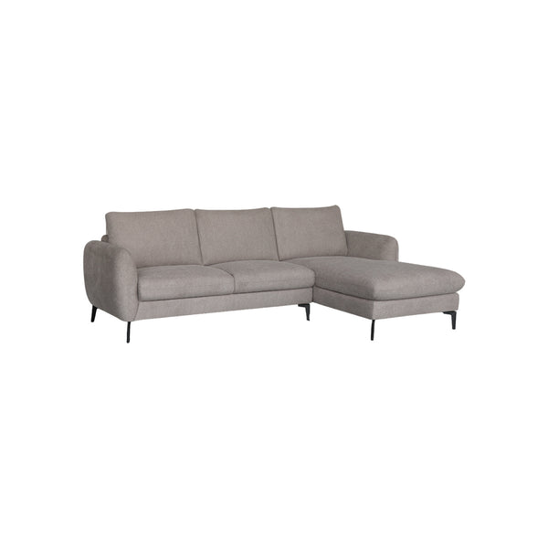 SOFA SECCIONAL ESTACIONARIO EN TELA MARRON CLARO Y PATAS NEGRAS