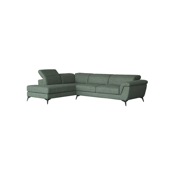 SOFA SECCIONAL ESTACIONARIO EN TELA VERDE Y PATAS NEGRAS
