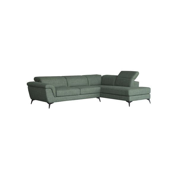 SOFA SECCIONAL ESTACIONARIO EN TELA VERDE Y PATAS NEGRAS