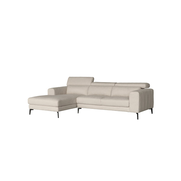 SOFA SECCIONAL ESTACIONARIO EN TELA BEIGE  Y PATAS NEGRAS