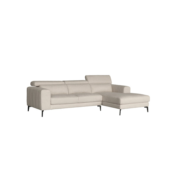 SOFA SECCIONAL ESTACIONARIO EN TELA BEIGE Y PATAS NEGRAS
