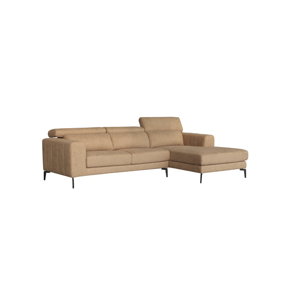 SOFA SECCIONAL ESTACIONARIO EN TELA MARRON  Y PATAS NEGRAS