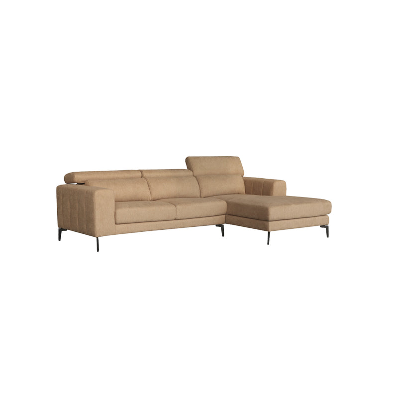 SOFA SECCIONAL ESTACIONARIO EN TELA MARRON  Y PATAS NEGRAS