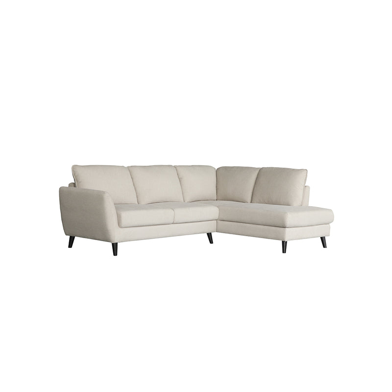 SOFA SECCIONAL ESTACIONARIO EN TELA BEIGE Y PATAS NEGRAS
