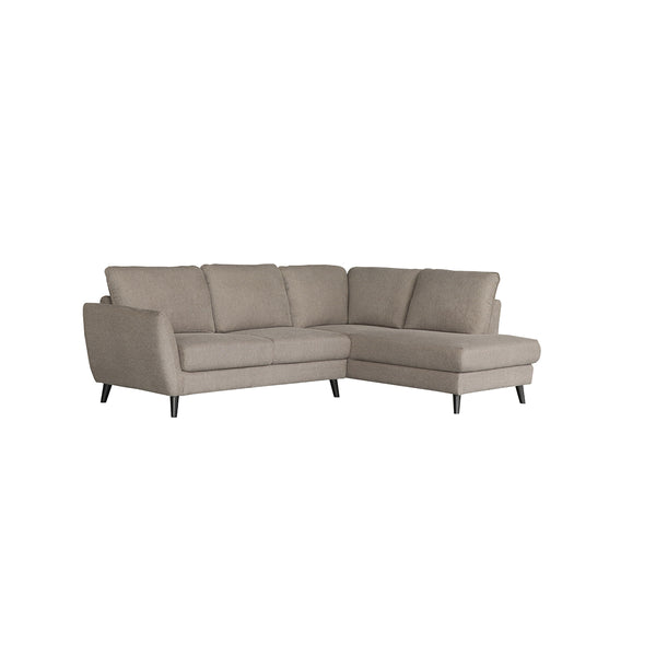 SOFA SECCIONAL ESTACIONARIO EN TELA MARRON Y PATAS NEGRAS