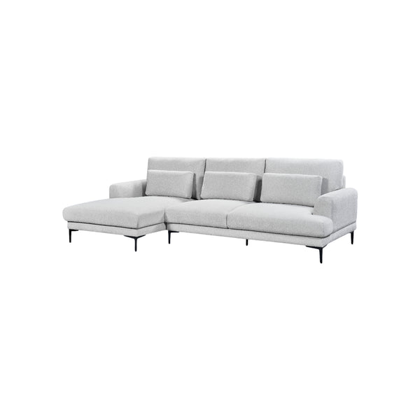SOFA SECCIONAL ESTACIONARIO EN TELA GRIS Y PATAS NEGRAS