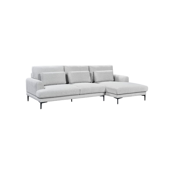SOFA SECCIONAL ESTACIONARIO EN TELA GRIS Y PATAS NEGRAS