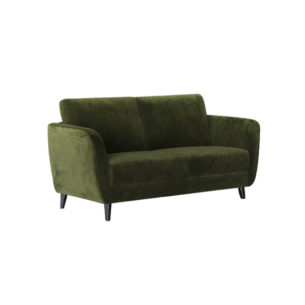 SOFA ESTACIONARIO DE DOS ASIENTOS EN TELA VERDE Y PATAS NEGRAS