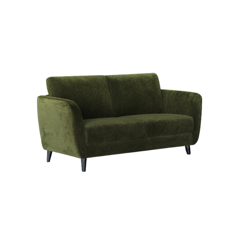SOFA ESTACIONARIO DE DOS ASIENTOS EN TELA VERDE Y PATAS NEGRAS